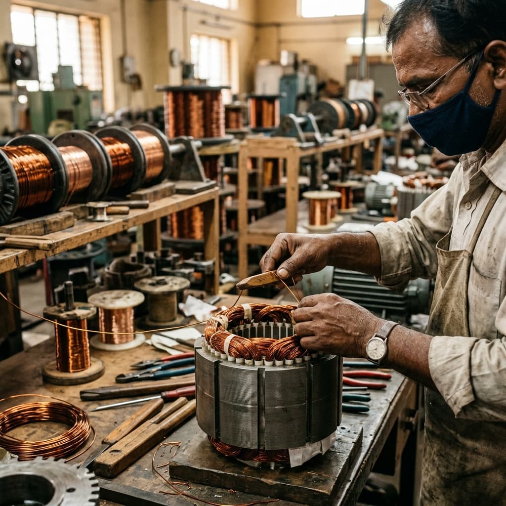 Premium copper winding process at Sun Star Motors facility
